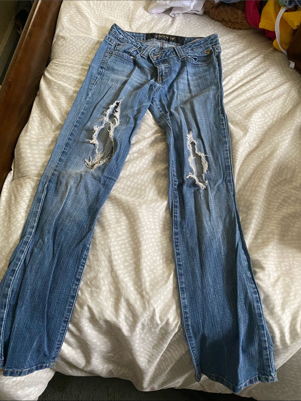 Grane Distressed Blue Flare Jeans